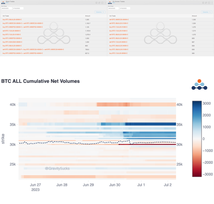 Amberdata derivatives newsletter BTC options scanner ALL cumulative net volumes block trades on screen trades