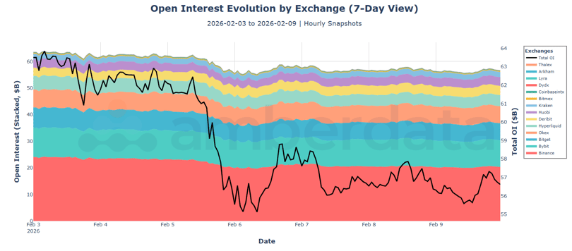 Open Interest evolution by exchange (7-day view). 