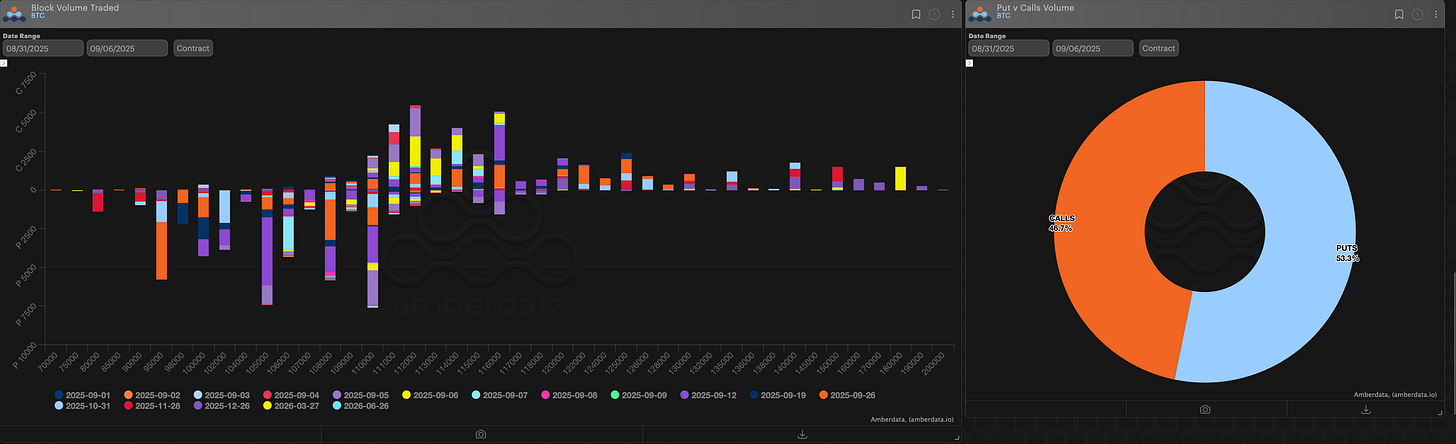 block volume traded / puts vs calls volume BTC